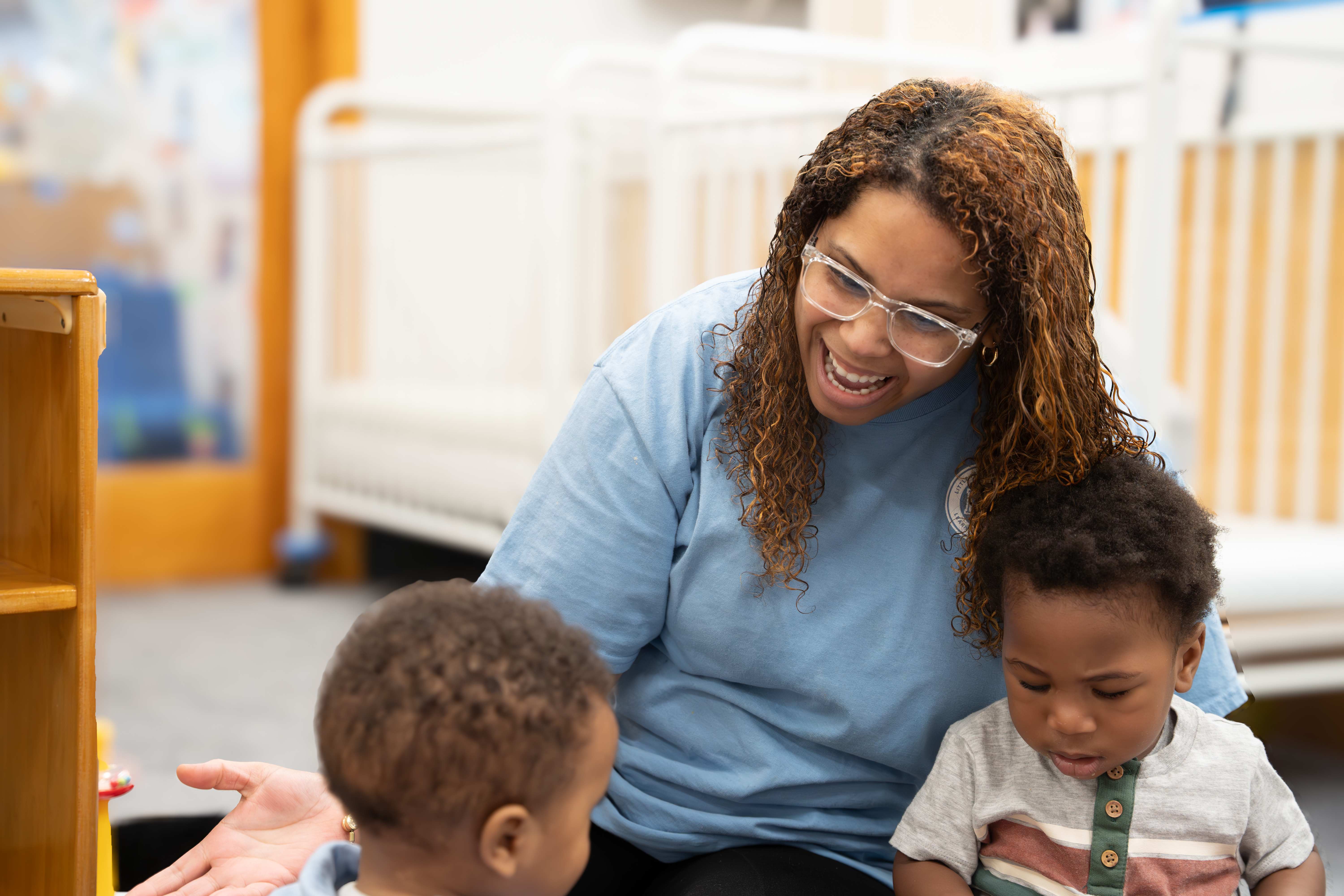 Teacher working with students